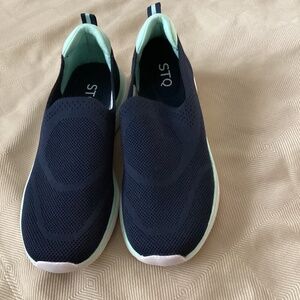 STQ Navy, Mint Green Slip-On Sneakers- 8 Medium